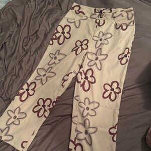 SHEIN Cream and Brown Floral Wide Leg Pants